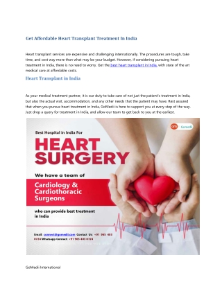 Get affordable heart transplant in india - GoMedii International