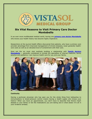 Six Vital Reasons to Visit Primary Care Doctor Montebello