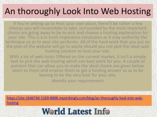 An thoroughly Look Into Web Hosting