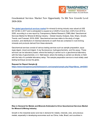 Geochemical Services Market - Strategies and Global Analysis by Forecast to 2026