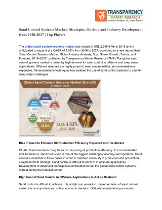 Sand Control Systems Market Size By Regional Industry Growth, Statistics & Forecast