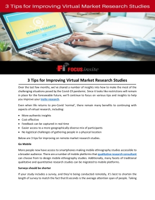 3 Tips for Improving Virtual Market Research Studies