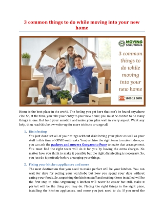 3 common things to do while moving into your new home
