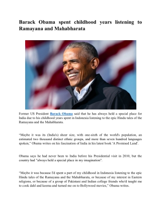 Barack Obama spent childhood years listening to Ramayana and Mahabharata