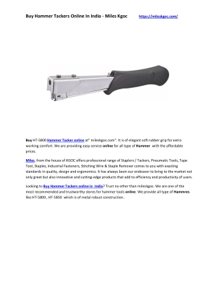 Buy Hammer Tackers Online In India - Miles Kgoc