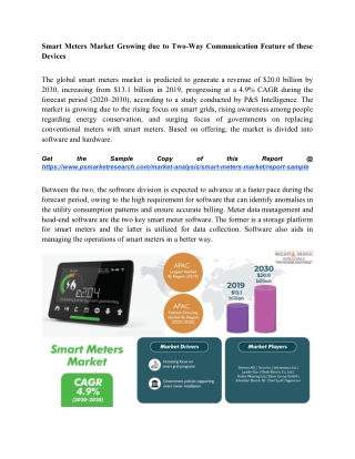 Smart Meters Market Growing due to Two-Way Communication Feature of these Devices