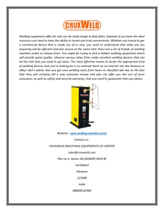 Spot Welding Machine Price | Cruxweld.com