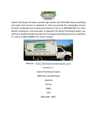 Liberty Plumbing and Septic Tank Services in Lakeland, FL