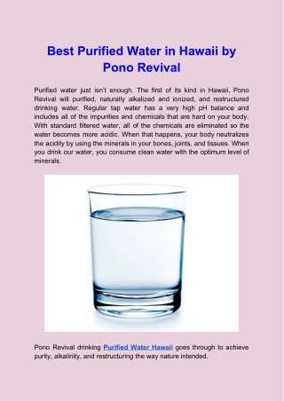 Best Purified Water in Hawaii by Pono Revival