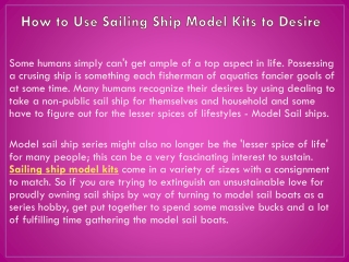 How to Use Sailing Ship Model Kits to Desire