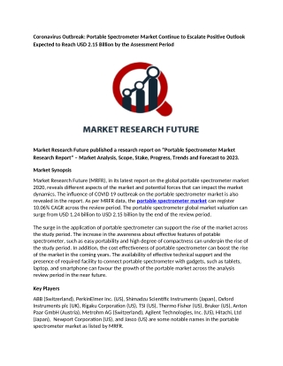 Coronavirus Outbreak: Portable Spectrometer Market