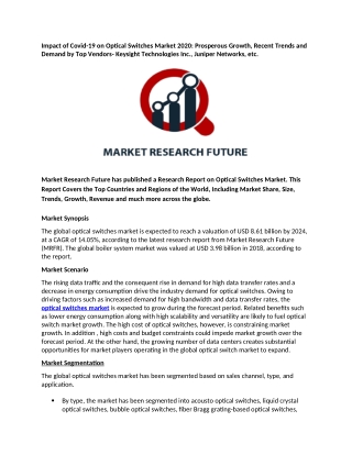 Optical Switches Market 2020: Prosperous Growth