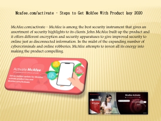 Mcafee.com/activate – Steps to Get McAfee With Product key 2020