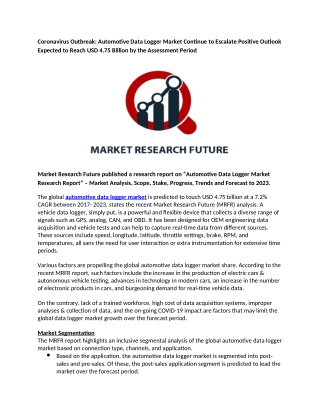 Automotive Data Logger Market Continue to Escalate Positive Outlook