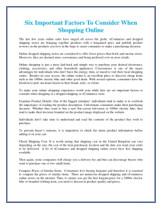 Six Important Factors To Consider When Shopping Online