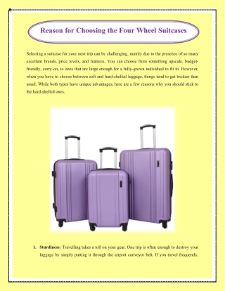 Reason for Choosing the Four Wheel Suitcases