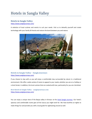 Hotels in Sangla Valley