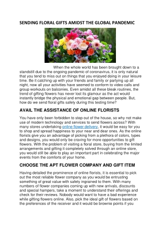 SENDING FLORAL GIFTS AMIDST THE GLOBAL PANDEMIC
