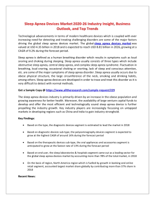 Sleep Apnea Devices Market 2020-26 Industry Insight, Business Outlook, and Top Trends