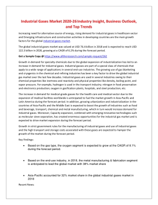 Industrial Gases Market 2020-26 Industry Insight, Business Outlook, and Top Trends