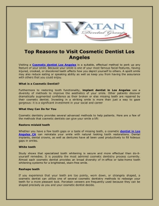 Top Reasons to Visit Cosmetic Dentist Los Angeles