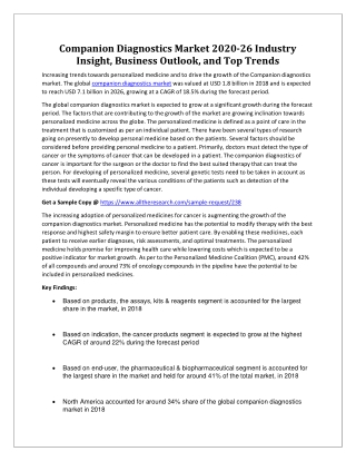 Companion Diagnostics Market 2020-26 Industry Insight, Business Outlook, and Top Trends