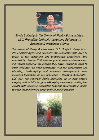 Sonja L Haaby Is the Owner of Haaby & Associates, LLC, Providing Optimal Accounting Solutions to Business & Individual C