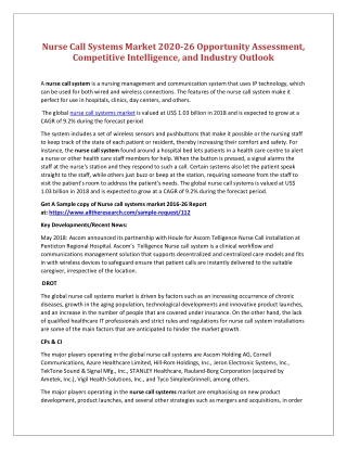 Nurse Call Systems Market 2020-26 Opportunity Assessment, Competitive Intelligence, and Industry Outlook