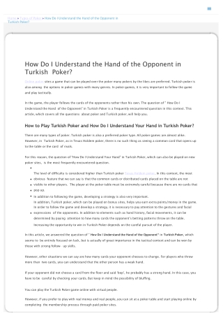 How Do I Understand the Hand of the Opponent in Turkish Poker?