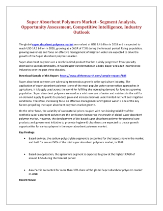 Super Absorbent Polymers Market - Segment Analysis, Opportunity Assessment, Competitive Intelligence, Industry Outlook