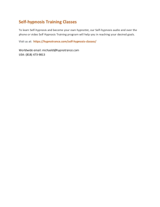 Self-hypnosis Training Classes
