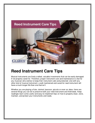 Reed Instrument Care Tips