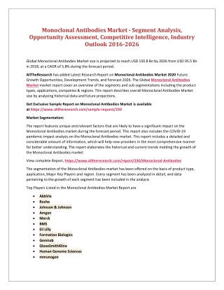 Monoclonal Antibodies Market - Segment Analysis, Opportunity Assessment, Competitive Intelligence, Industry Outlook 2016