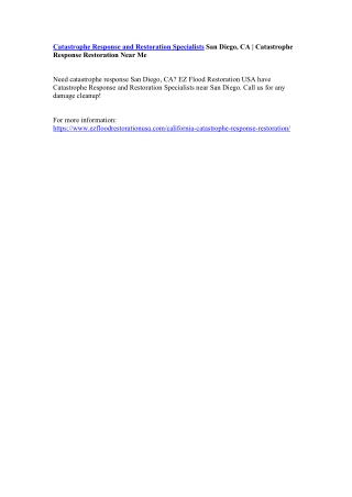 Catastrophe Response and Restoration Specialists San Diego, CA | Catastrophe Response Restoration Near Me