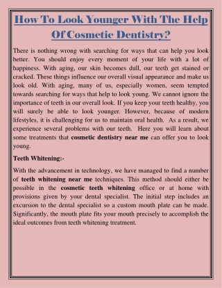 How To Look Younger With The Help Of Cosmetic Dentistry?