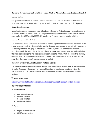 Aircraft Exhaust System Market Size and Growth Analysis Report 2020