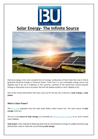 Solar Energy- The Infinite Source