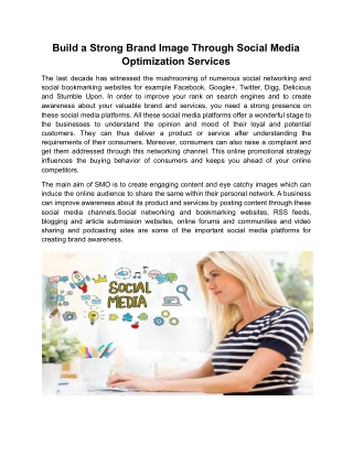 Build a Strong Brand Image Through Social Media Optimization Services