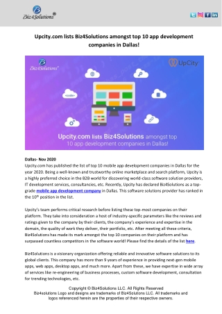 Upcity.com lists Biz4Solutions amongst top 10 app development companies in Dallas!