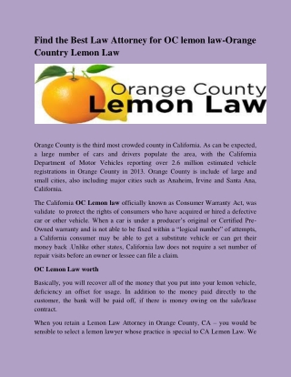 Find the Best Law Attorney for OC lemon law-Orange Country Lemon Law