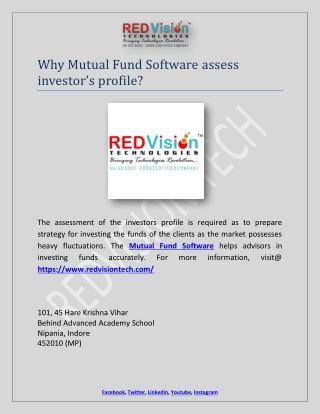 Why Mutual Fund Software assess investor’s profile?