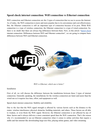 Speed check internet connection: WiFi connection vs Ethernet connection