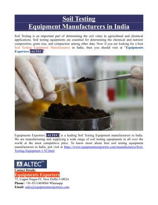 Soil Testing Equipment Manufacturers in India