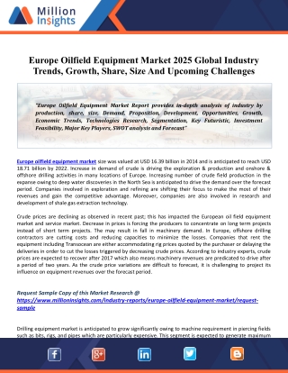 Europe Oilfield Equipment Market Revenue, Pricing Trends, Growth Opportunity, Regional Outlook And Forecast To 2025