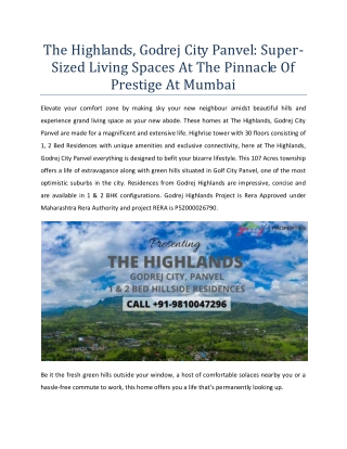 The Highlands, Godrej City Panvel: Super-Sized Living Spaces At The Pinnacle Of Prestige At Mumbai!!