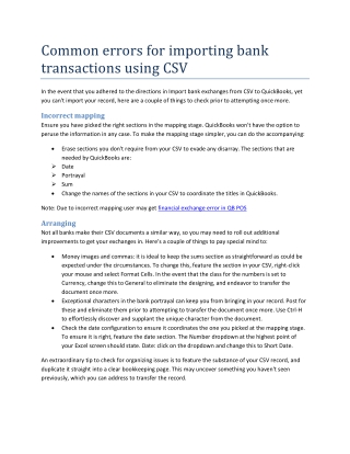 Common errors for importing bank transactions using CSV