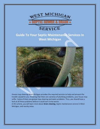 Guide To Your Septic Maintenance Services in West Michigan