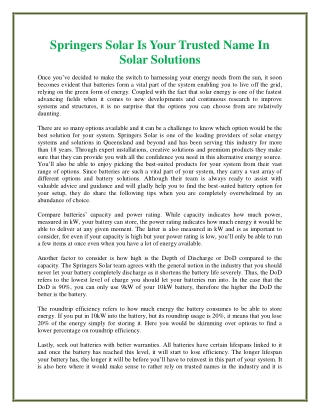 Springers Solar Is Your Trusted Name In Solar Solutions