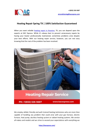 Heating Repair Spring TX | 100% Satisfaction Guaranteed | KAC Express