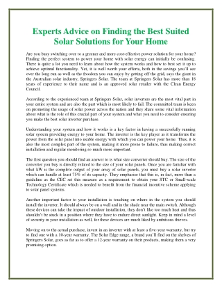 Experts Advice on Finding the Best Suited Solar Solutions for Your Home